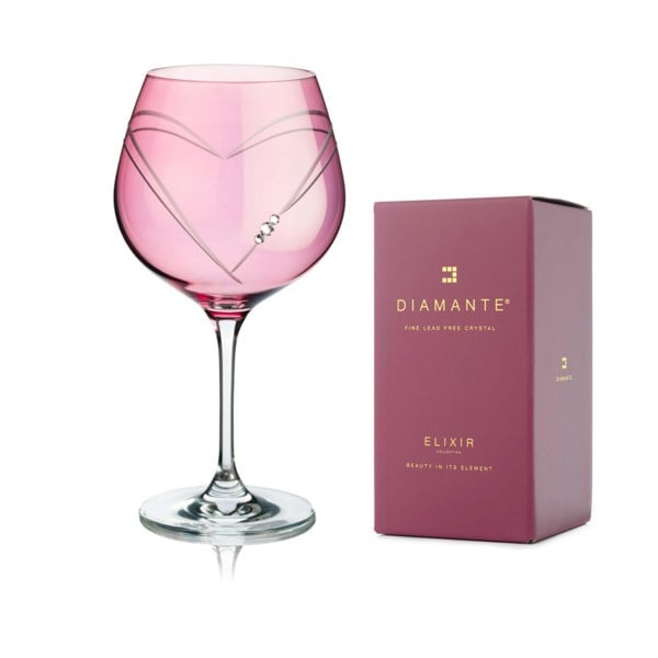 Diamante Pink Hearts Gin Glass Adorned with Swarovski Crystals - Single Glass