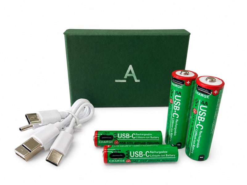 Accuratus Power-Up Rechargeable AA Batteries x2 AAA Batteries x2 - USB-C - Lithium-ion Battery Set