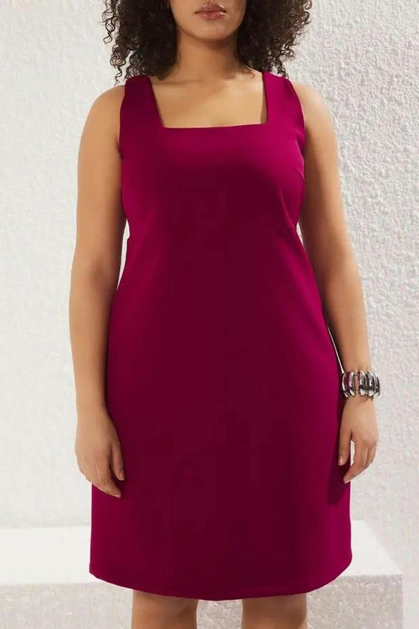 WOVCOR Square Neck Woven Plus Size Dress