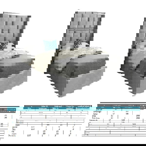 Casa Magna Quanta Straight Winged Upholstered Soft Velvet Bed Frame - Grey