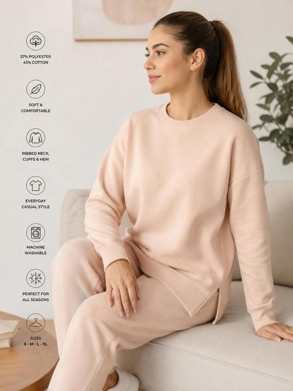 Smart Living Ladies Longline Crewneck Sweatshirt - Blush