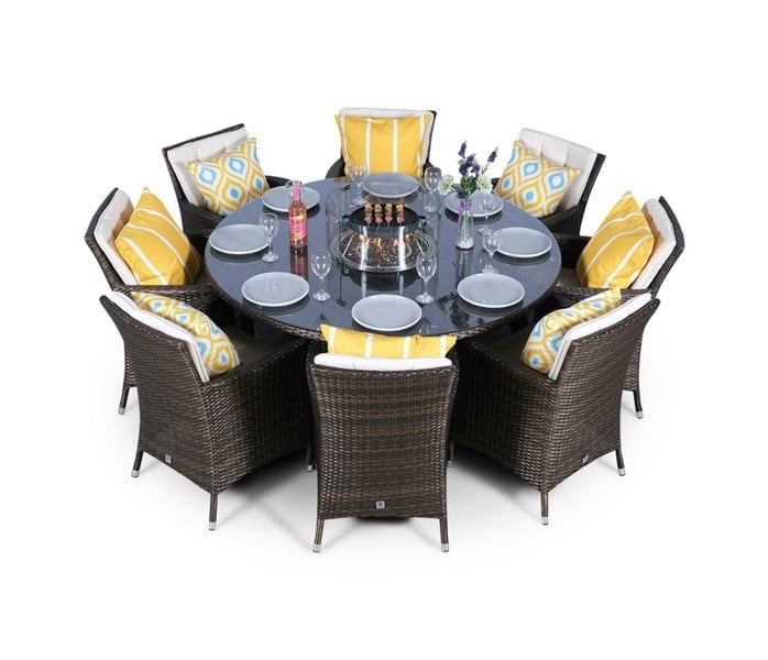 Giardino Savannah Fire Pit 8 Seater Round Rattan Dining Set