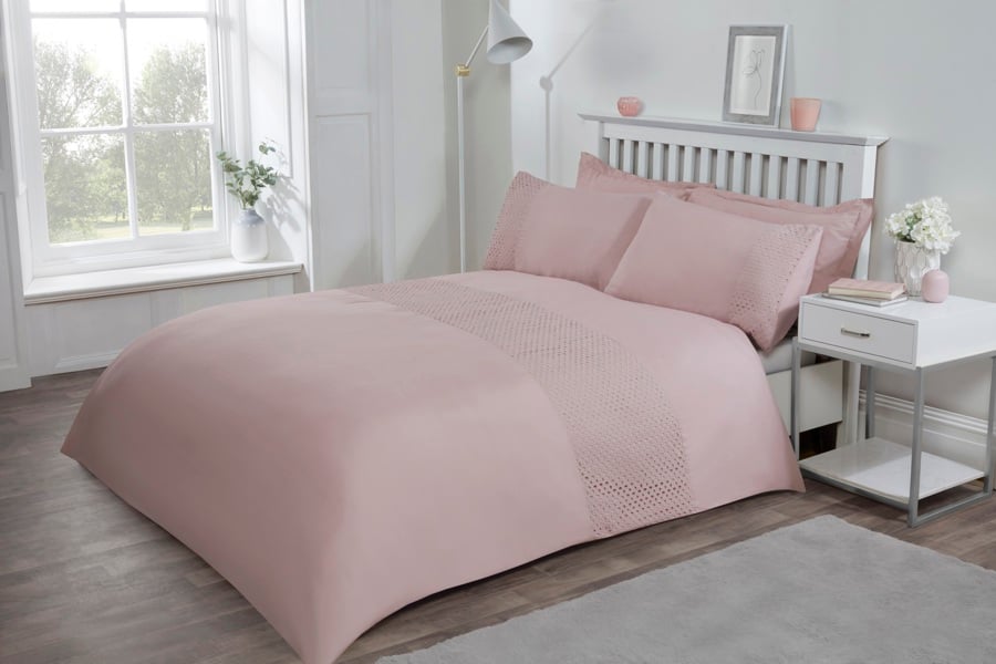 Smart Living Luxury Super Soft Stylish Lace Panel Duvet Cover with Pillowcases - Blush Pink
