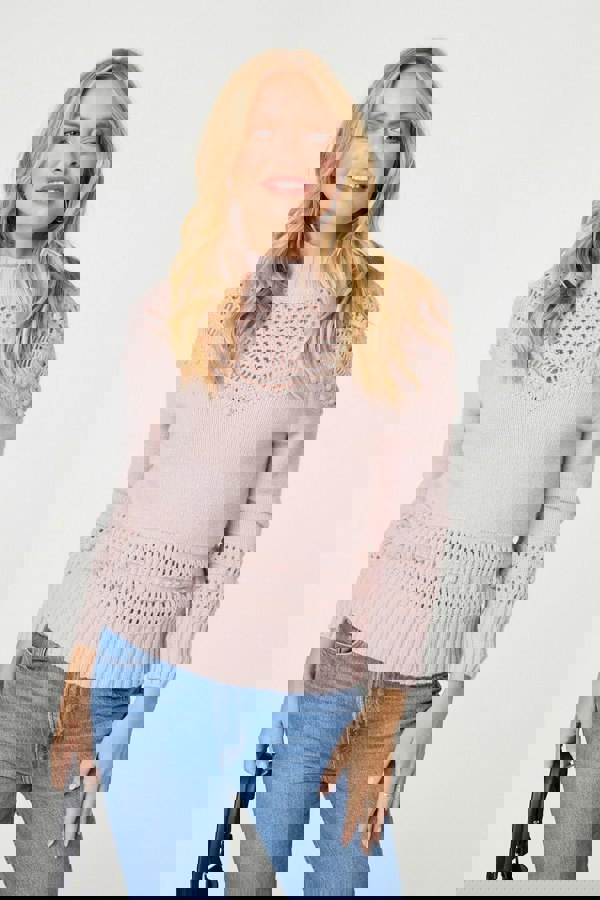 Pink | Cut Out Detail High Neck Knitted Jumper
