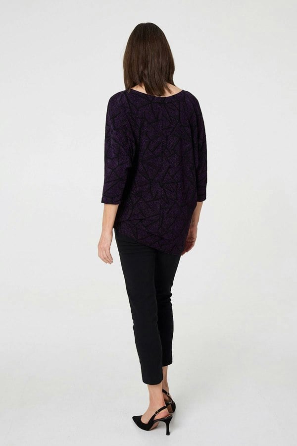 Purple | Sparkly Knit Batwing Sleeve Tunic Top
