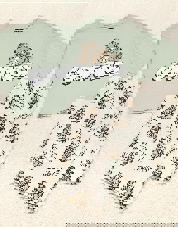 Garfield Womens Green All-Over Print Short Sleeve Long Leg Pyjama Set