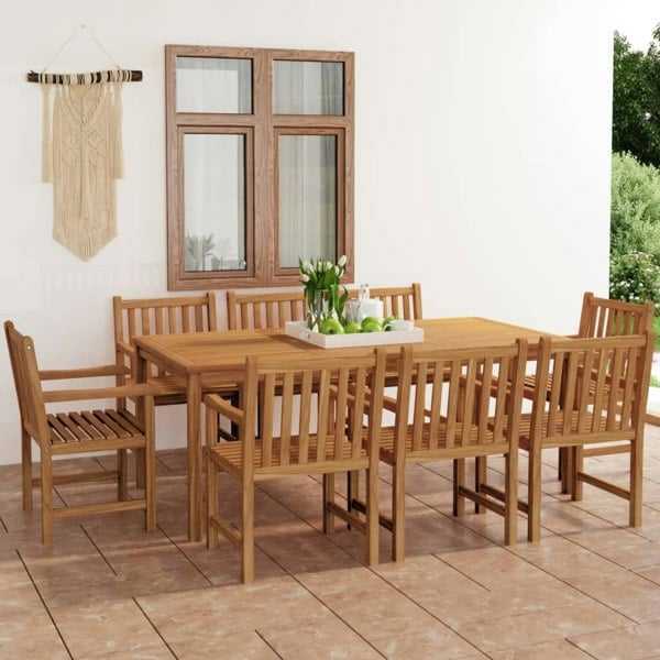 Berkfield 9 Piece Garden Dining Set Solid Teak Wood