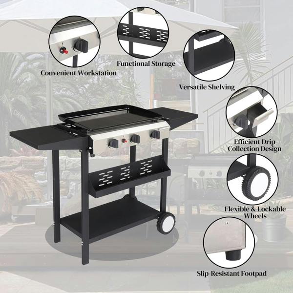 NJ Portable Camping 3 Burner Gas Grill BBQ with Foldable Stand