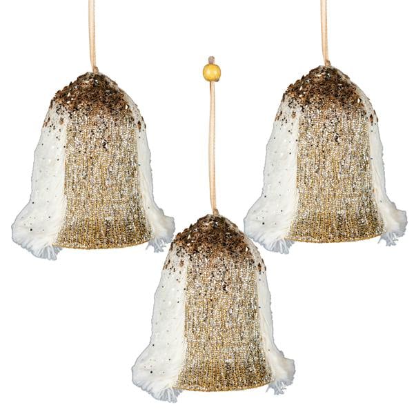 12cm Gold Santa Bell Hanging Decoration Set of 3 for Christmas Trees, Doors and Festive Displays image 1