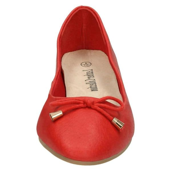 Leather Collection Ladies Leather Collection Bow Trim Vamp Ballerinas