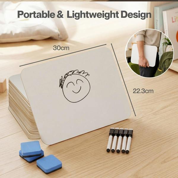 Levede Mini Whiteboard 30 Pack White Boards With Pens Erasers Classroom White