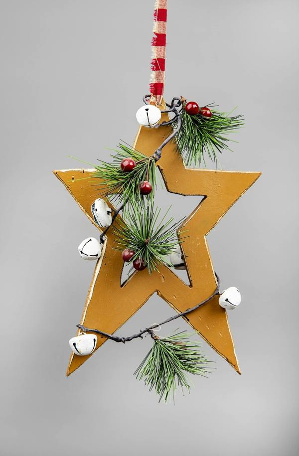 25cm Wooden Hanging Star Decoration in Light Brown for Christmas Home Decor image 1