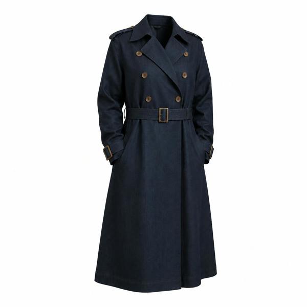 Sylvia Piechulla Plus Size Dark Navy Denim Trench Coat | Relaxed Oversized Longline Trench