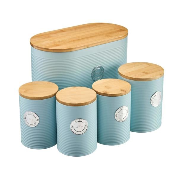 Cooks Professional 5 Piece Kitchen Storage Set with Bamboo Lids | Blue / Silver