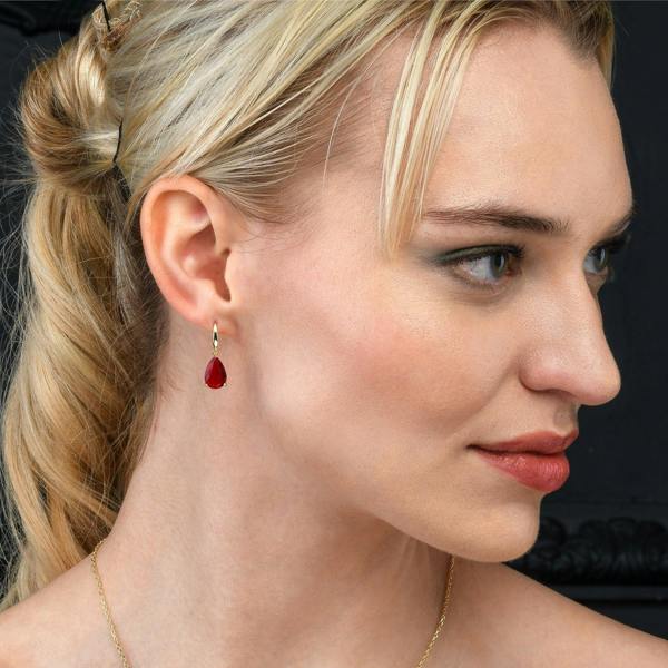 namana Gold Plated Red Pear Drop Earrings