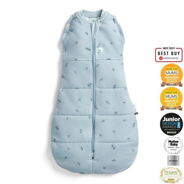 Organic Winter Cocoon Swaddle Sleeping Bag - Blue Dragonflies - 2.5 TOG