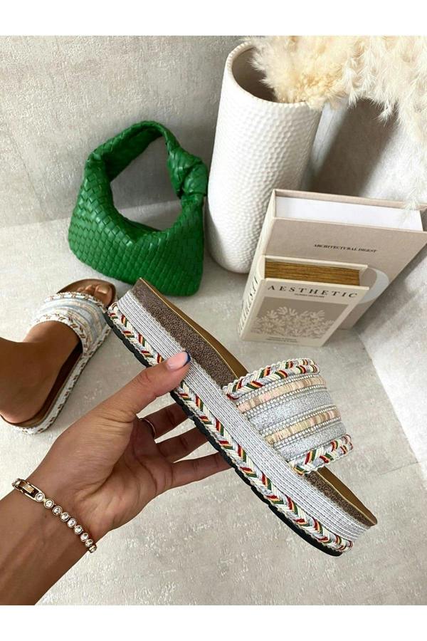 Lilian Thick Wedge Heel Braided Platform Sandals - Silver