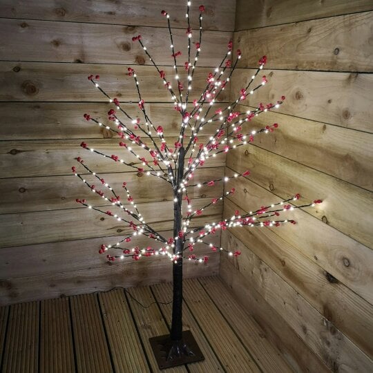 Samuel Alexander 120cm 4ft Christmas Lit Black Twig Tree Red Berry 400 Warm White LED