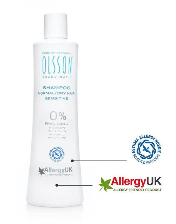 Dandruff Shampoo for Sensitive Scalps. Pure Performance, Olsson Scandinavia Shampoo (350ml). Normal/Dry Hair. Allergy UK - Allergy Friendly Product and Asthma Allergy Nordic Approved. Fragrance free. Helps to minimise the risk of allergic reactions. 