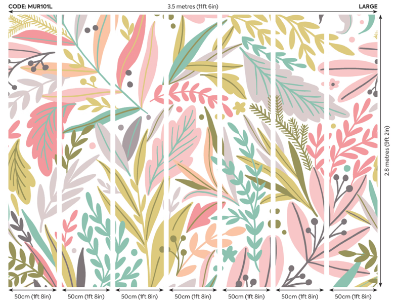 Origin Murals Patterned Leaves Wall Mural Olive & Blush