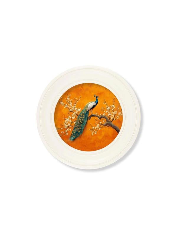 Exceptional Art Peacocks In Saffron Garden - Oxford Strong White Round Frame