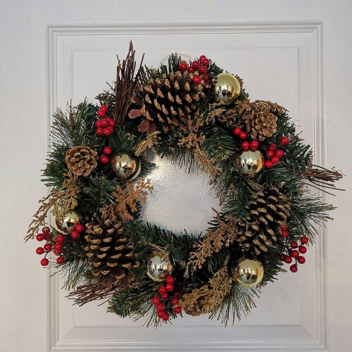Samuel Alexander 40cm Gold Dressed Christmas Wreath, Baubles, Pinecones and Berries