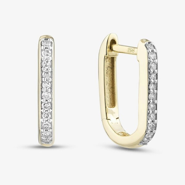 T. H. Baker 9ct Yellow Gold 0.10ct Brilliant Cut Diamond Oval Hoop Earrings THE35076-10