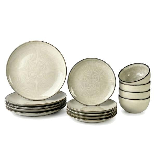 Scandi Home Fika 12-Piece Ceramic Tableware Set, Oatmeal Reactive Glaze