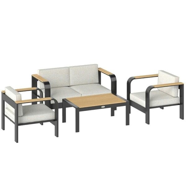 4 Seater Aluminium Garden Furniture Set with Olefin Cushions, Garden Sofa Set, Beige