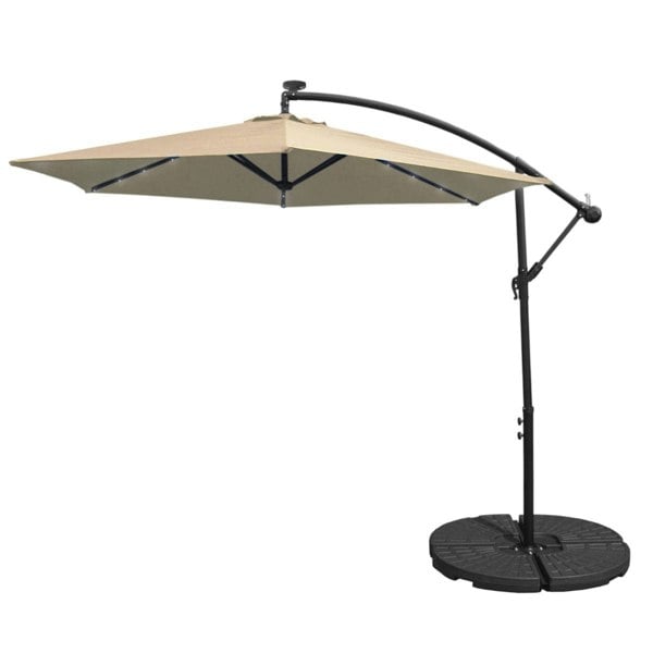 Monstershop Beige 3m LED Cantilever Parasol With Fan Base
