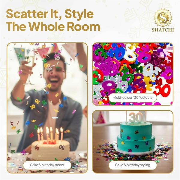 30th Birthday Multicolour Metallic Foil Confetti Pack, Table Decoration for Parties image 9