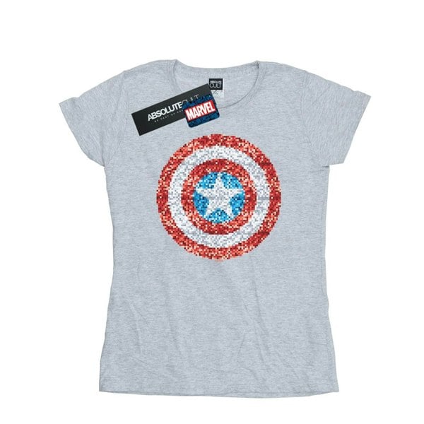 Marvel Womens/Ladies Captain America Pixelated Shield Cotton T-Shirt - Sports Grey