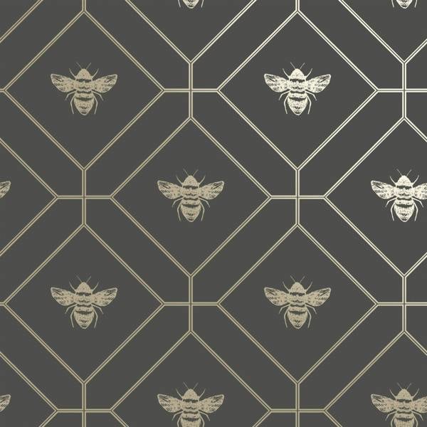 Honeycomb Bee Charcoal/gold Wallpaper 13081 - Rs image 3