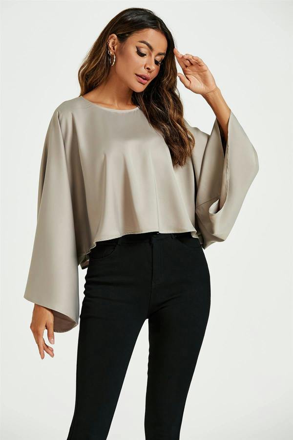 FS Collection Satin Loose-Fit Crop Top In Mink