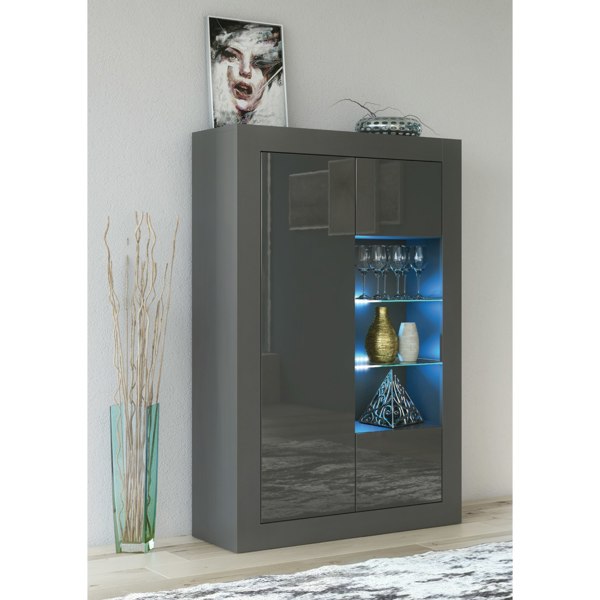 Mex Furniture Elegant 140cm Cabinet Sideboard with Grey High Gloss Doors and Free LED Display