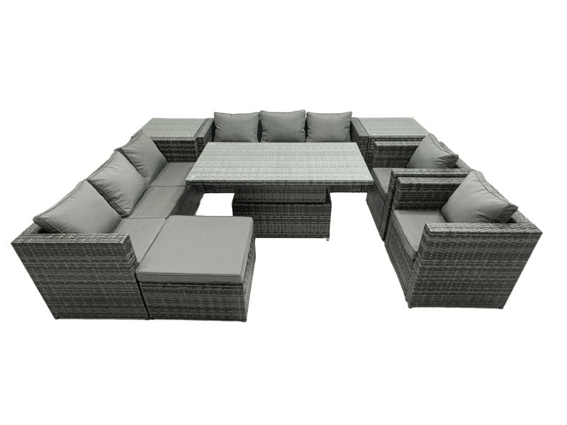Fimous 9 Seater?Outdoor Rattan Garden Furniture Adjustable Rising Lifting Table With 2 Side Coffee Tables Chairs Footstool