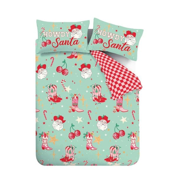 Catherine Lansfield Santa's Howdy Christmas Reversible Duvet Cover Set Green