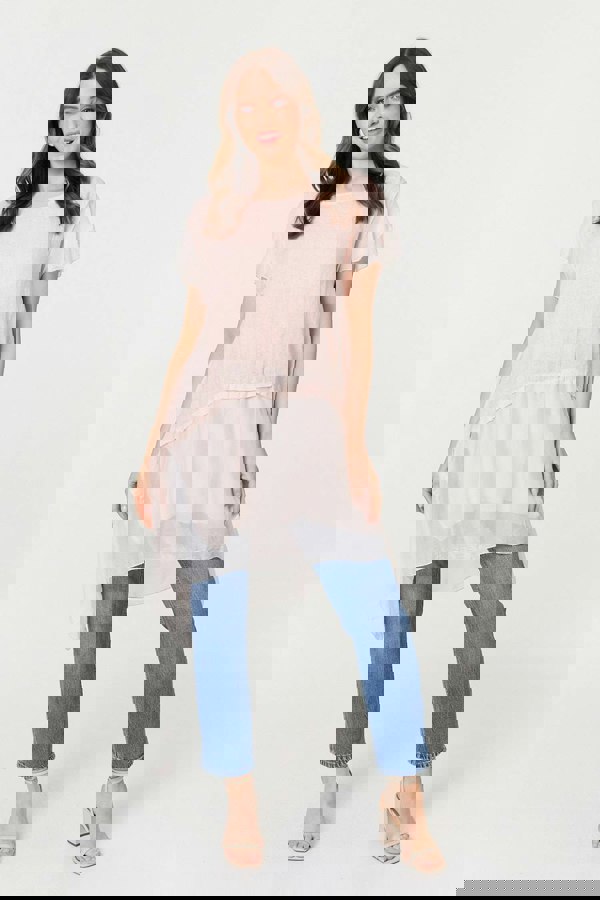 Pink | Cap Sleeve Relaxed Longline Tunic Top
