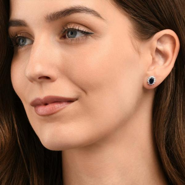 namana 925 Sterling Silver Blue Cubic Zirconia Oval Halo Stud Earrings