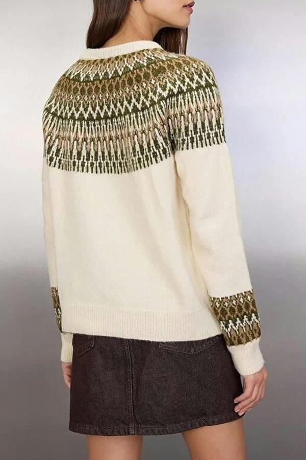 WOVCOR Soft Textured Ethnic Patterned Knit Sweater