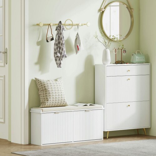 Wyld Haus Fasu Liha Wooden White 10 Pair Shoe Bench With Cushioned Top