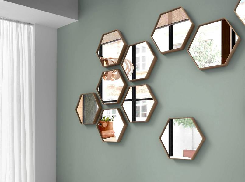 Angel Cerdá Hexagonal Walnut Wall Mirror 3039