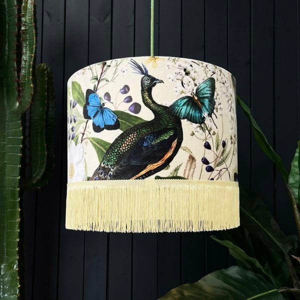 Love Frankie mythical plumes velvet lampshade parchment fringing