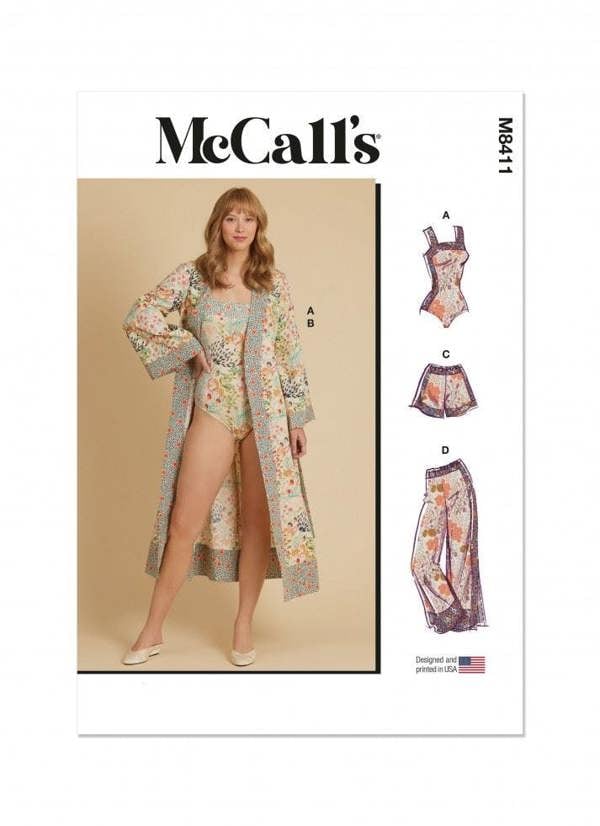 McCalls 8411 Paper Sewing Pattern – Women's Bodysuit, Robe, Shorts & Trousers, Easy