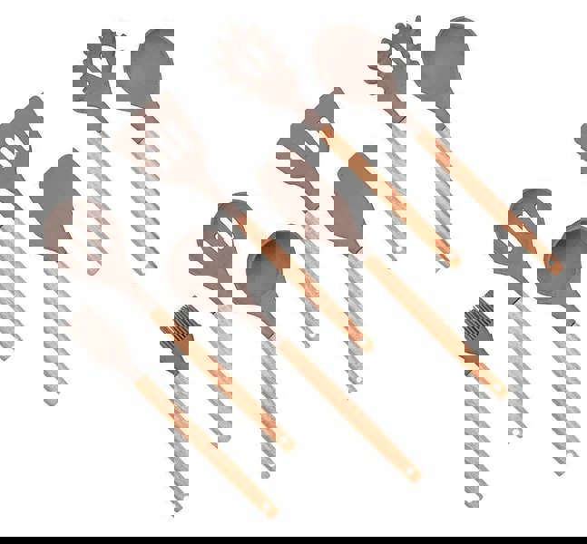 Anygleam Kitchen Utensils 7 Set Khaki Natural Beech Wooden Handle Cookware Tool Heat Resistant Non Stick Accessories