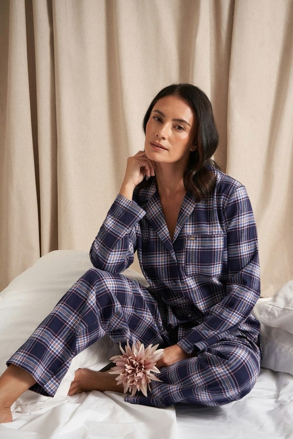 Pretty You London Plaid Pyjama Set in Midnight