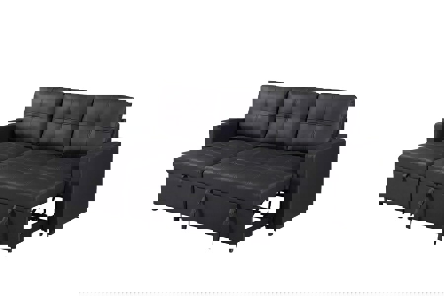 SQUAREBOXX Newport Leather 3 Seater Pullout Sofa Bed in Black with Storage Compartment