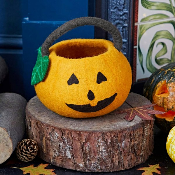 Paper High Felt Trick Or Treat Halloween Pumpkin Basket
