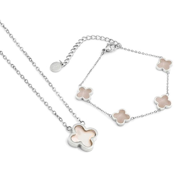 Say It With Rose Quartz Crystal Clover Gift Set -  Silver