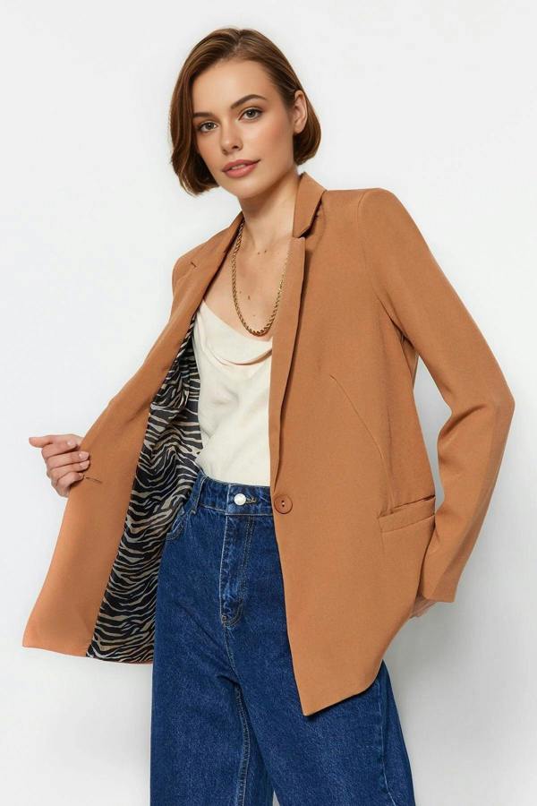 WOVCOR Woven Blazer Jacket with Lining Detail